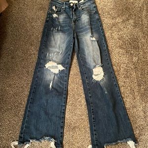 Risen wide leg denim